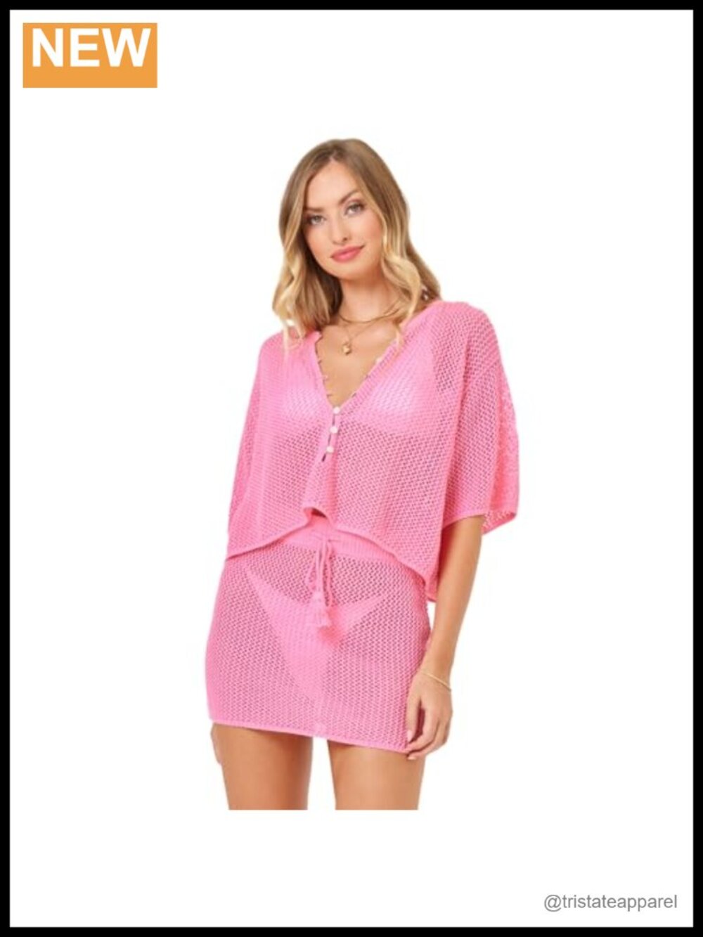 Crochet Knit Cropped Boxy Button-Up Tank Top